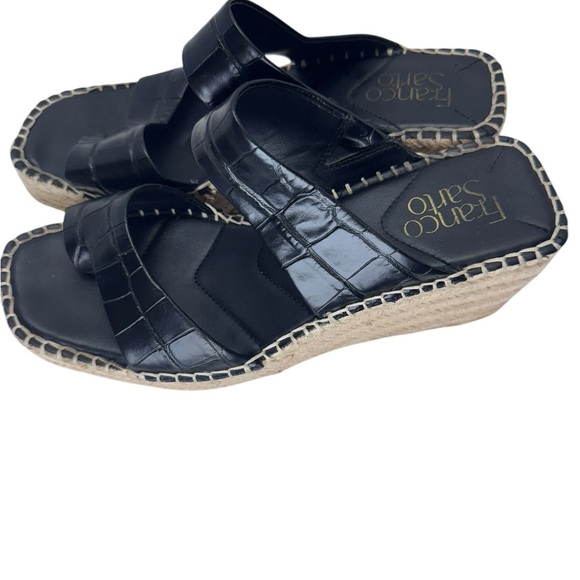 Franco Sarto Black Croc-Embossed Sandals - Picture 3 of 5